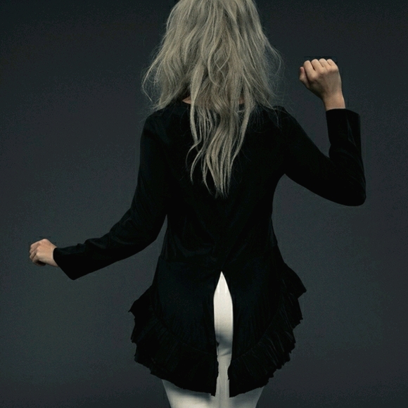 Black Waterfall Ruffled Blouse - Picture 3 of 5